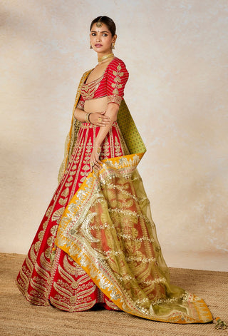 Red Badami Halwa Lehenga Set by House Of Masaba available on Indiaspopup