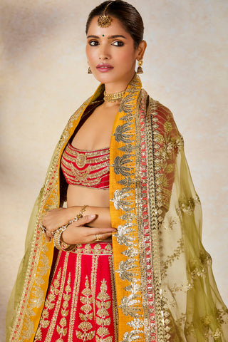 Red Badami Halwa Lehenga Set by House Of Masaba available on Indiaspopup