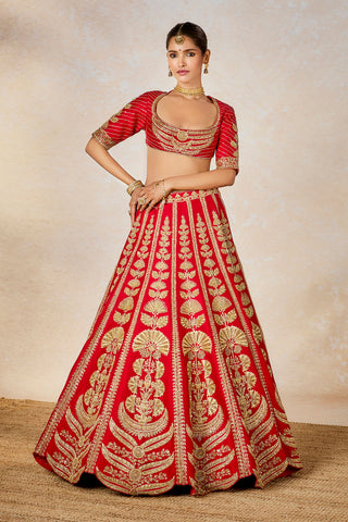 Red Badami Halwa Lehenga Set by House Of Masaba available on Indiaspopup