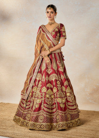 Cherry Gulab Maroon Lehenga Set by House Of Masaba available on Indiaspopup