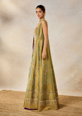 Multicolor Kesar Varak Long Jacket Lehenga Set by House Of Masaba available on Indiaspopup