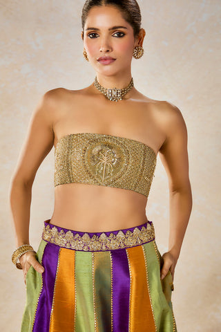 Multicolor Kesar Varak Long Jacket Lehenga Set by House Of Masaba available on Indiaspopup