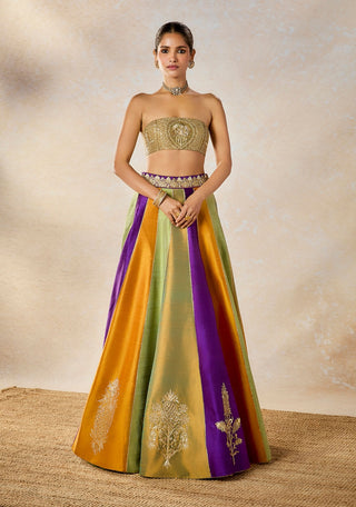 Multicolor Kesar Varak Long Jacket Lehenga Set by House Of Masaba available on Indiaspopup