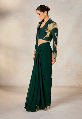 Dark green paan petha cropped blazer and skirt set