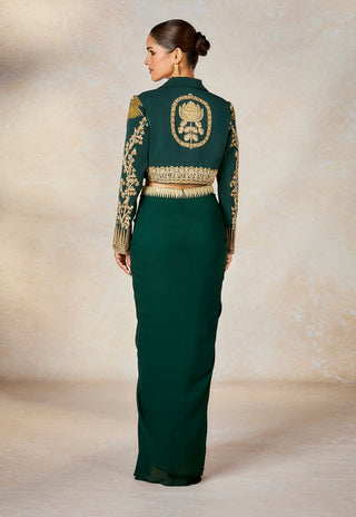 Dark green paan petha cropped blazer and skirt set