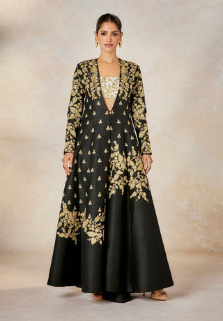 Black Raat Rani Jacket And Skirt Set by House Of Masaba available on Indiaspopup