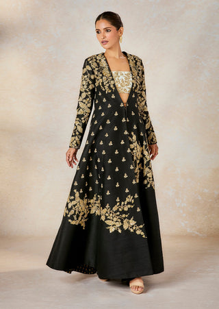 Black Raat Rani Jacket And Skirt Set by House Of Masaba available on Indiaspopup