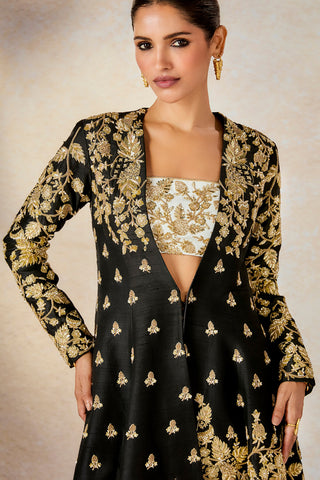 Black Raat Rani Jacket And Skirt Set by House Of Masaba available on Indiaspopup