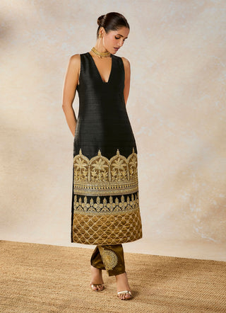 Black kala khatta jacket and kurta set
