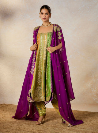 Multicolor paan pista anarkali set