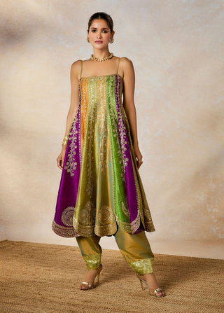 Multicolor paan pista anarkali set