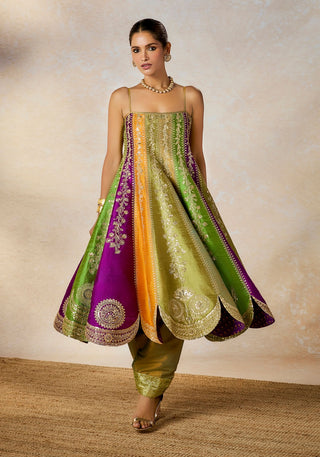 Multicolor paan pista anarkali set