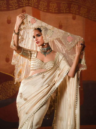 Almond Bombat Barfi Sari And Unstitched Blouse by House Of Masaba available on Indiaspopup.com