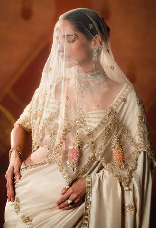 Almond Bombat Barfi Sari And Unstitched Blouse by House Of Masaba available on Indiaspopup.com