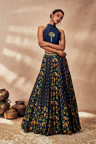 Blue Nomadic Tribe Lehenga And Blouse by House Of Masaba, available on Indiaspopup.com