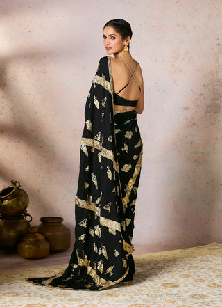 Black Potters Touch Gota Sari And Blouse by House Of Masaba, available on Indiaspopup.com