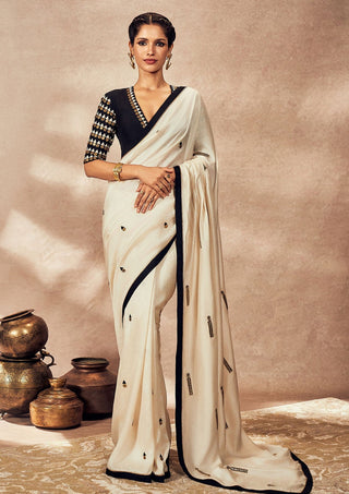 Ivory Coin Work Sari And Blouse by House Of Masaba, available on Indiaspopup.com