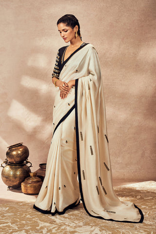 Ivory Coin Work Sari And Blouse by House Of Masaba, available on Indiaspopup.com