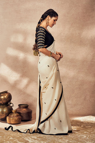 Ivory Coin Work Sari And Blouse by House Of Masaba, available on Indiaspopup.com