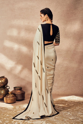 Ivory Coin Work Sari And Blouse by House Of Masaba, available on Indiaspopup.com