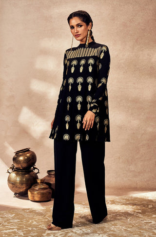 Black Travelers Palm Tunic And Pants by House Of Masaba, available on Indiaspopup.com