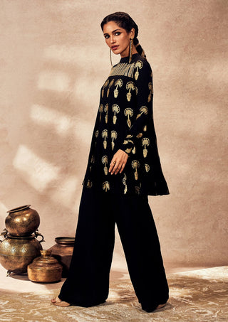 Black Travelers Palm Tunic And Pants by House Of Masaba, available on Indiaspopup.com