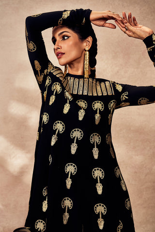 Black Travelers Palm Tunic And Pants by House Of Masaba, available on Indiaspopup.com