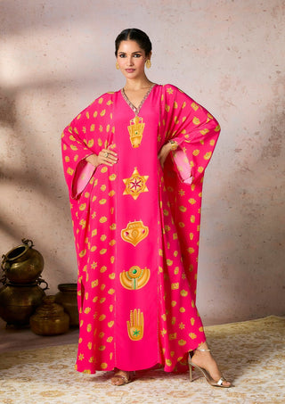 Pink Trinkets Patchwork Kaftan by House Of Masaba, available on Indiaspopup.com