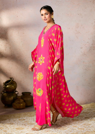 Pink Trinkets Patchwork Kaftan by House Of Masaba, available on Indiaspopup.com