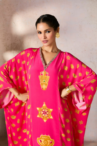 Pink Trinkets Patchwork Kaftan by House Of Masaba, available on Indiaspopup.com