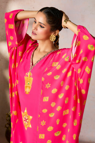 Pink Trinkets Patchwork Kaftan by House Of Masaba, available on Indiaspopup.com