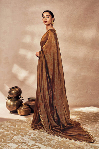 Brown Madakal Tissue Sari And Blouse by House Of Masaba, available on Indiaspopup.com