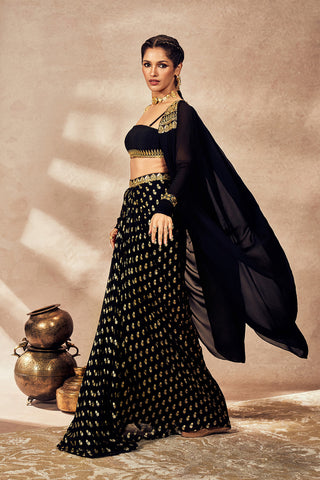 Black Pixie Dust Skirt And Jacket Set by House Of Masaba, available on Indiaspopup.com