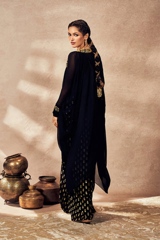 Black Pixie Dust Skirt And Jacket Set by House Of Masaba, available on Indiaspopup.com