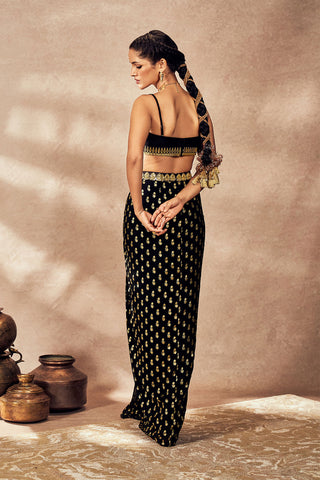 Black Pixie Dust Skirt And Jacket Set by House Of Masaba, available on Indiaspopup.com