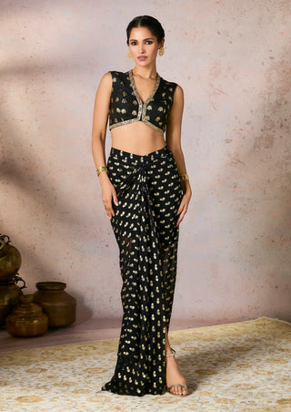 Black Palmscape Printed Skirt And Blouse by House Of Masaba, available on Indiaspopup.com