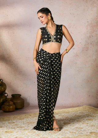 Black Palmscape Printed Skirt And Blouse by House Of Masaba, available on Indiaspopup.com