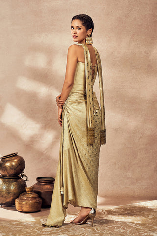 Beige Pixie Dust Corset With Draped Skirt And Sash by House Of Masaba, available on Indiaspopup.com