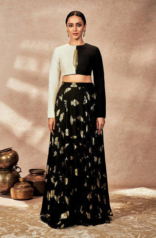 Black Potters Touch Skirt And Blouse by House Of Masaba, available on Indiaspopup.com