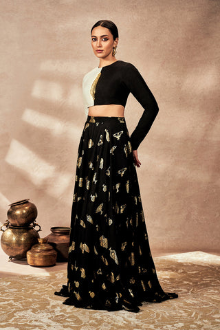 Black Potters Touch Skirt And Blouse by House Of Masaba, available on Indiaspopup.com