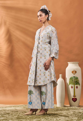 Powder Blue Checkers Bloom Tunic And Pants by House Of Masaba available on Indiaspopup.com