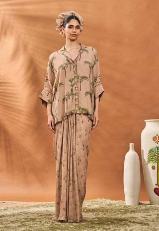Beige Blooming Board Fusion Shirt And Skirt by House Of Masaba available on Indiaspopup.com