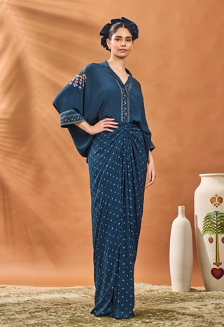 Navy All Fours Fusion Shirt And Skirt by House Of Masaba available on Indiaspopup.com