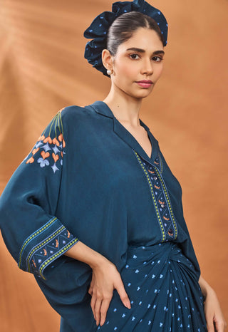 Navy All Fours Fusion Shirt And Skirt by House Of Masaba available on Indiaspopup.com