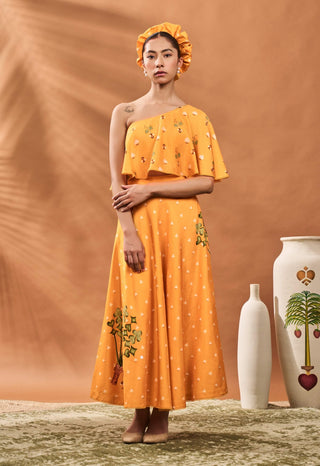 Yellow Spade Blossom Fusion Top And Skirt by House Of Masaba available on Indiaspopup.com
