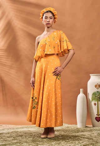 Yellow Spade Blossom Fusion Top And Skirt by House Of Masaba available on Indiaspopup.com