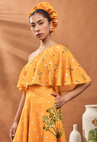 Yellow Spade Blossom Fusion Top And Skirt by House Of Masaba available on Indiaspopup.com
