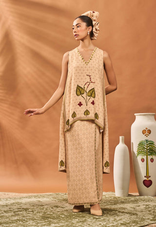 Beige Clover Checks Fusion Top And Veshti by House Of Masaba available on Indiaspopup.com
