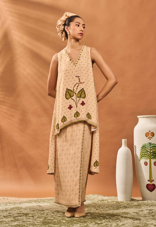 Beige Clover Checks Fusion Top And Veshti by House Of Masaba available on Indiaspopup.com