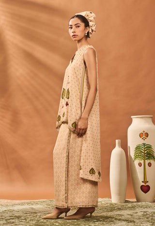 Beige Clover Checks Fusion Top And Veshti by House Of Masaba available on Indiaspopup.com